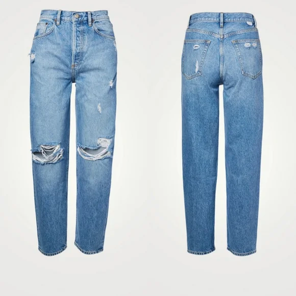 Boyish High Rise The Toby Relaxed Taper Lyocell Distressed Jeans Size 26 , 14" - Picture 2 of 16